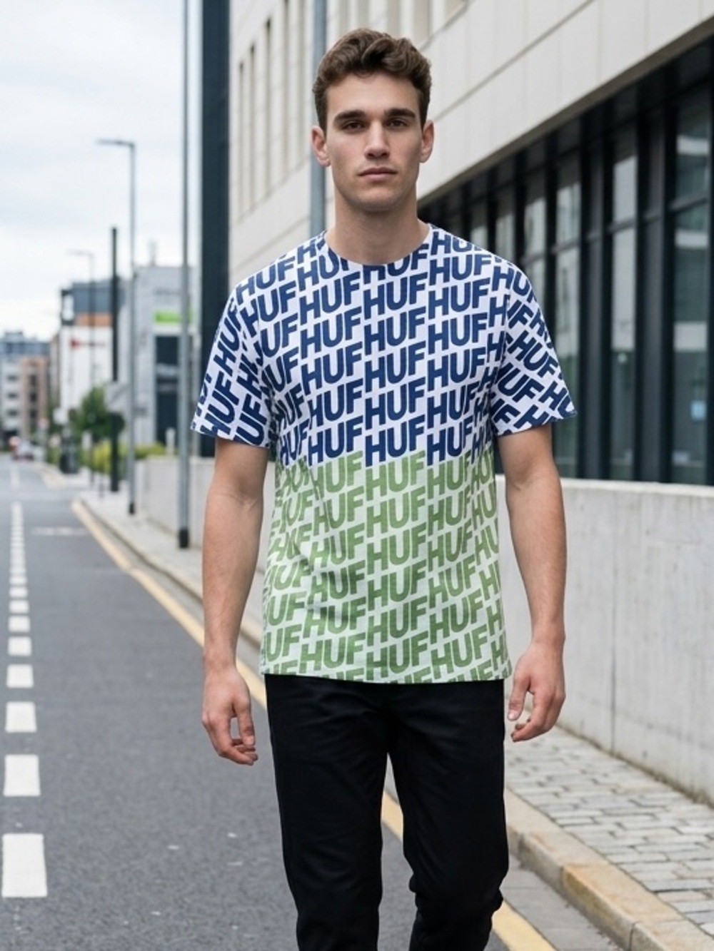 NWT HUF Men’s Short Sleeve Graphic Tee Shirt Blue Green Logo HUF - Size XL
